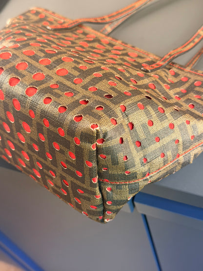 FENDI PERFORATED ZUCCA SMALL ROLL TOTE HANDBAG