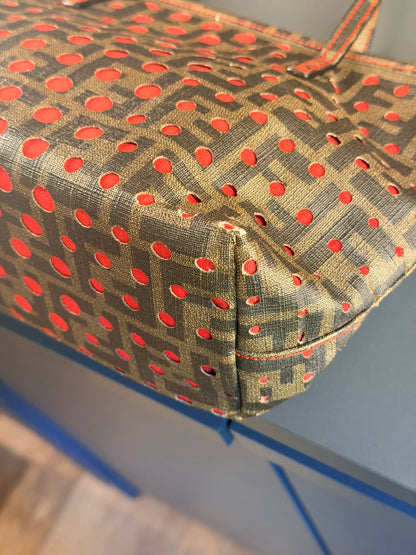 FENDI PERFORATED ZUCCA SMALL ROLL TOTE HANDBAG