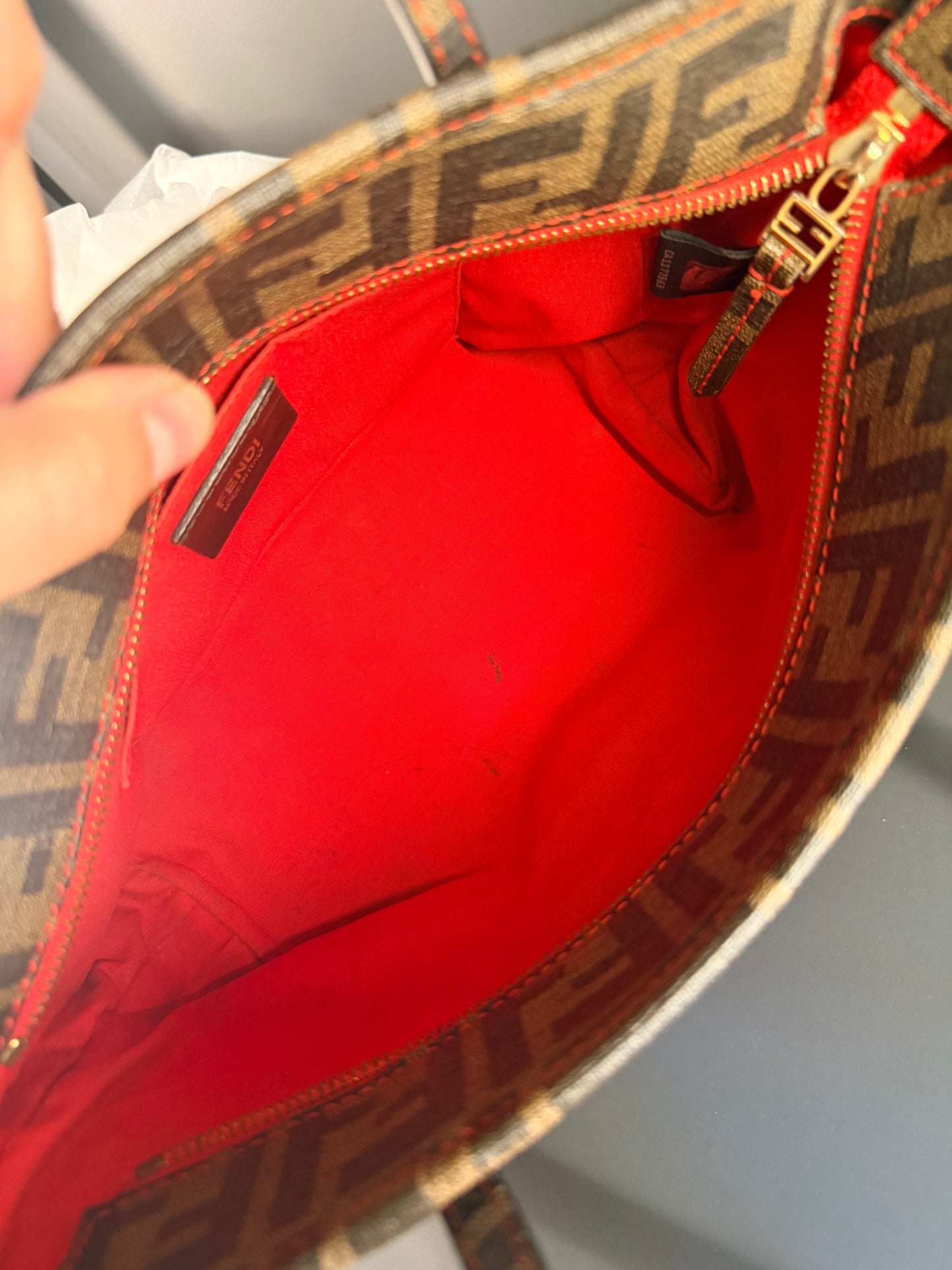 FENDI PERFORATED ZUCCA SMALL ROLL TOTE HANDBAG