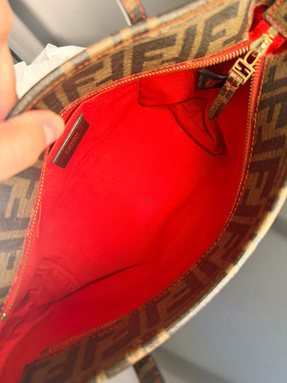 FENDI PERFORATED ZUCCA SMALL ROLL TOTE HANDBAG