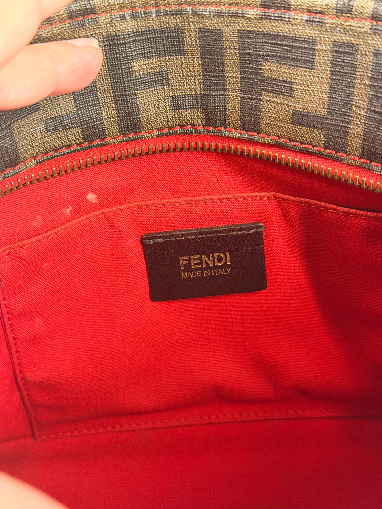 FENDI PERFORATED ZUCCA SMALL ROLL TOTE HANDBAG