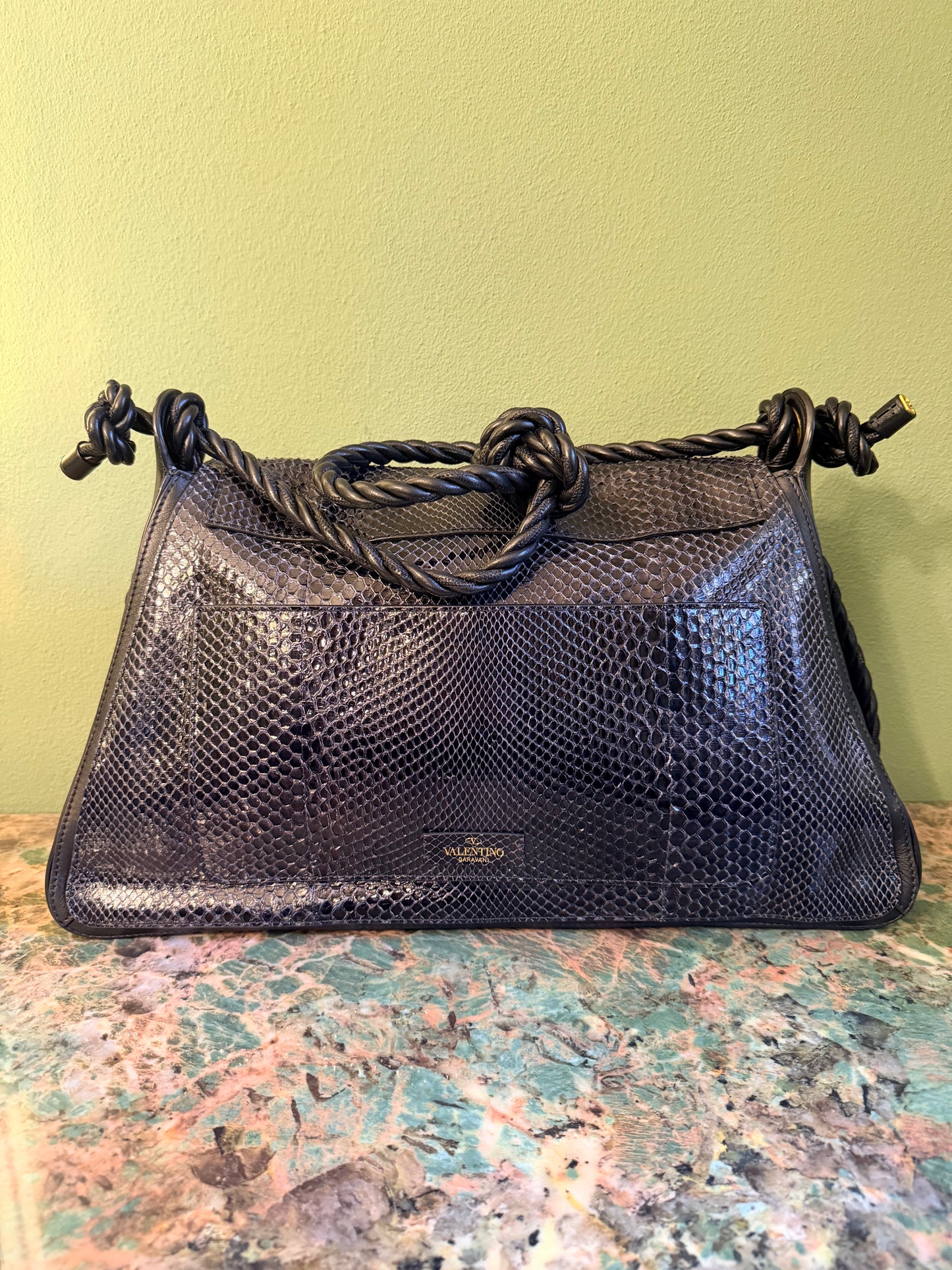VALENTINO NAVY SNAKE SKIN W/ FRINGE LARGE SHOULDER BAG
