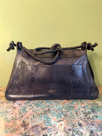 VALENTINO NAVY SNAKE SKIN W/ FRINGE LARGE SHOULDER BAG