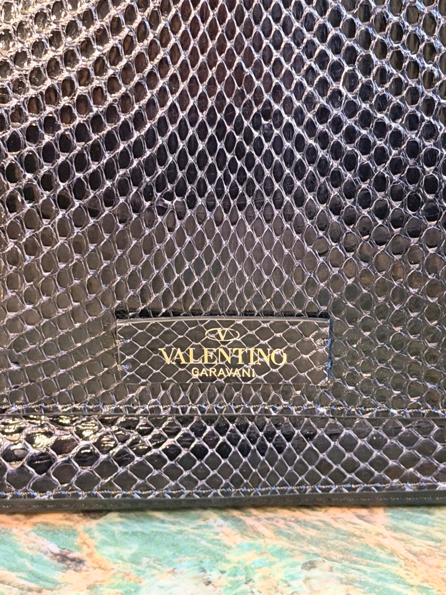 VALENTINO NAVY SNAKE SKIN W/ FRINGE LARGE SHOULDER BAG