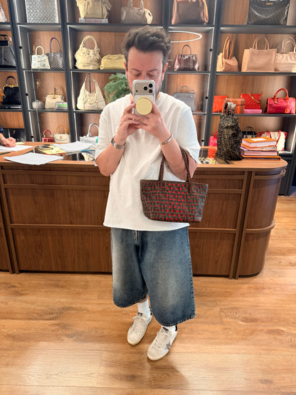 FENDI PERFORATED ZUCCA SMALL ROLL TOTE HANDBAG