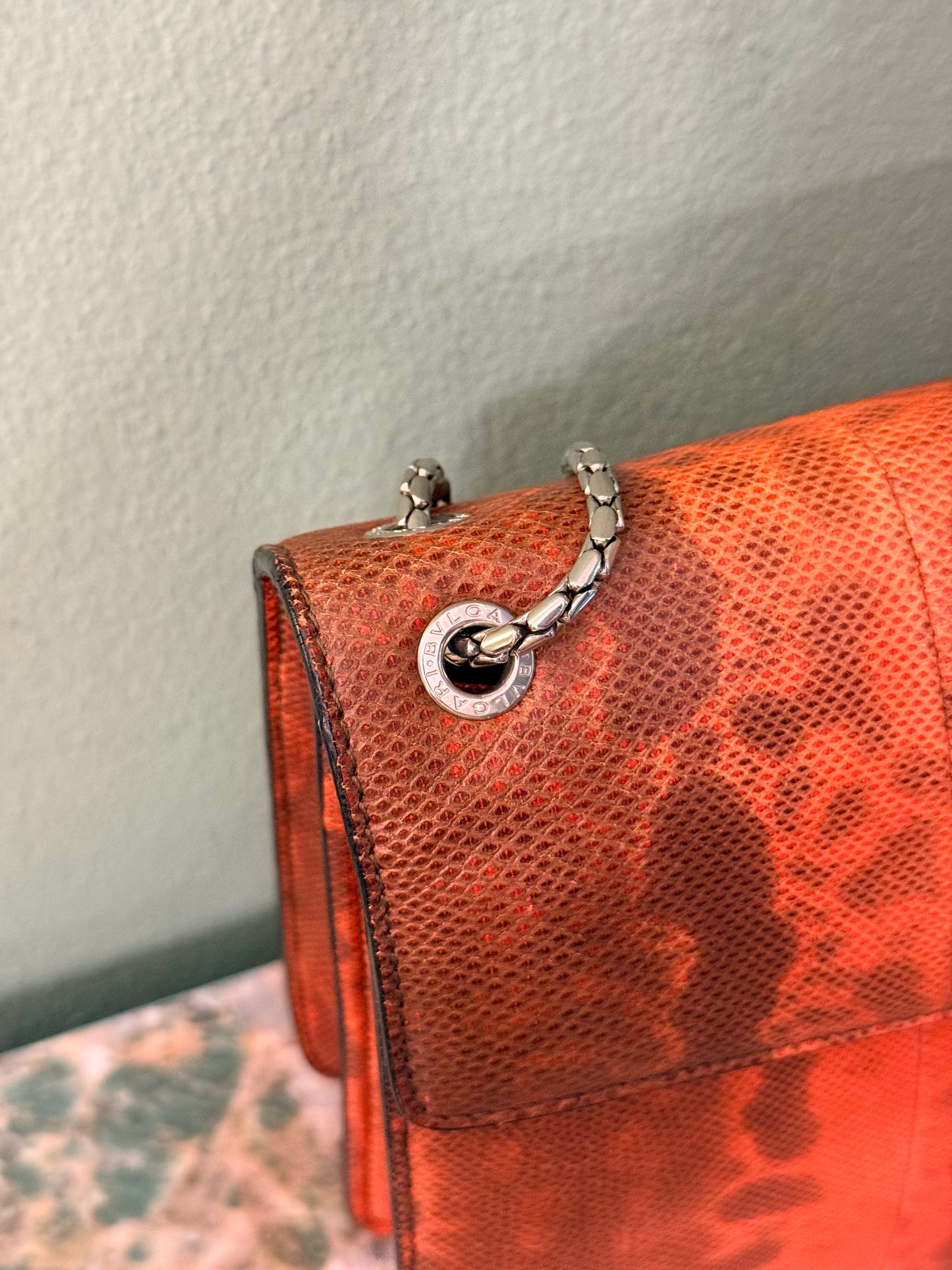 BULGARI ORANGE SNAKE SKIN MEDIUM SERPENTI SHOULDER BAG