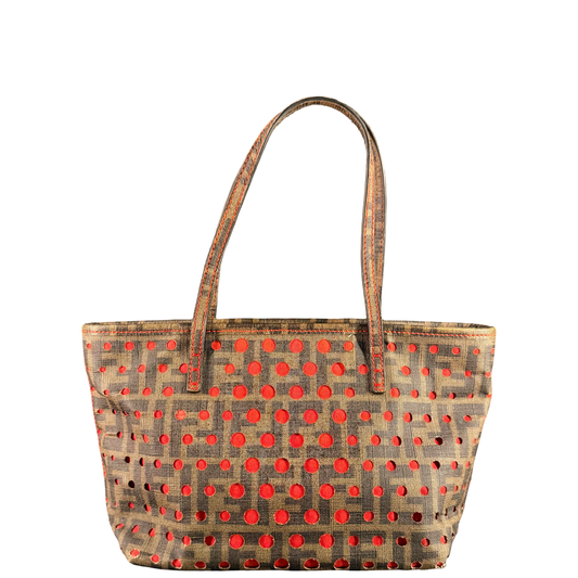 FENDI PERFORATED ZUCCA SMALL ROLL TOTE HANDBAG