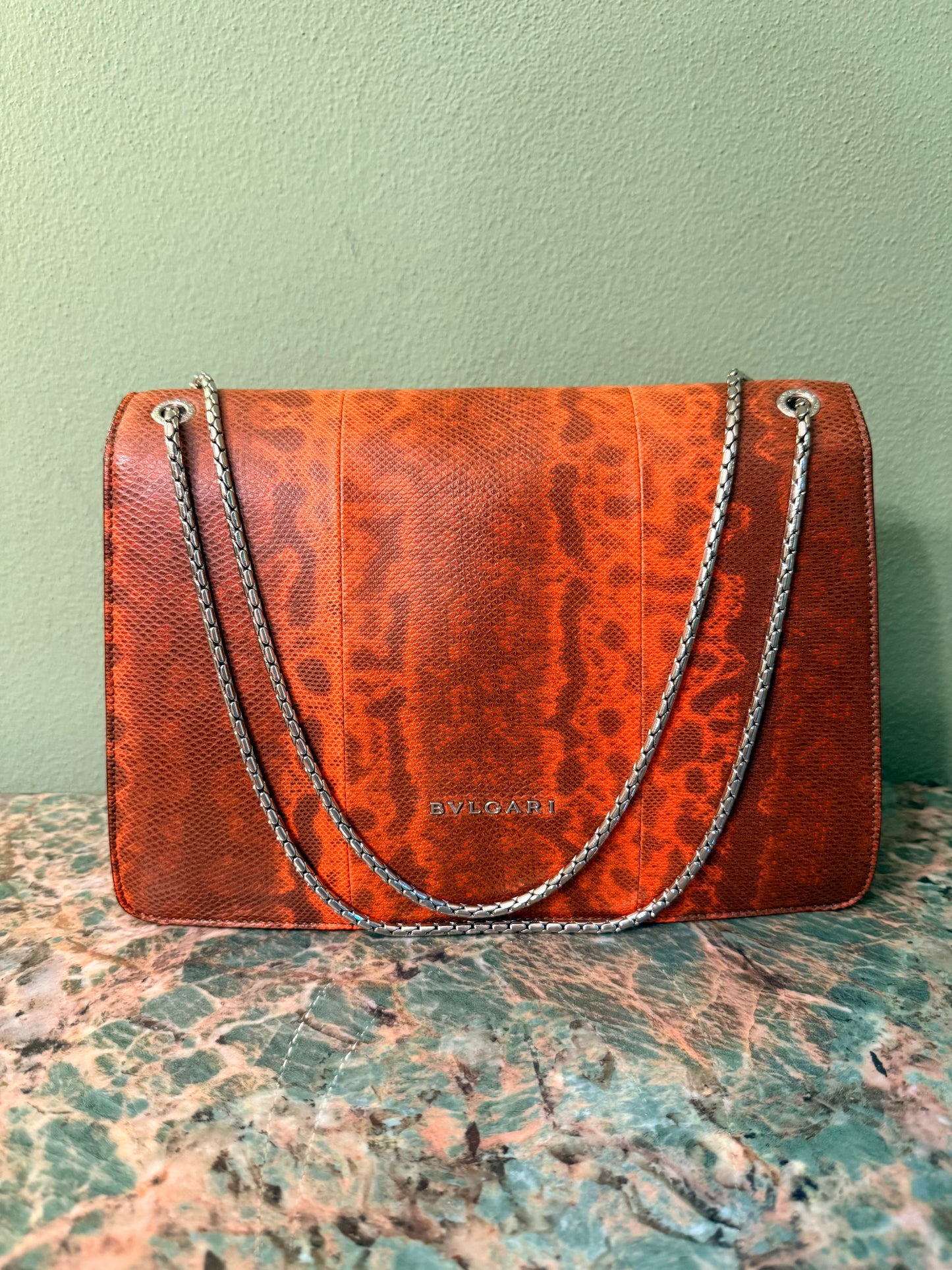 BULGARI ORANGE SNAKE SKIN MEDIUM SERPENTI SHOULDER BAG