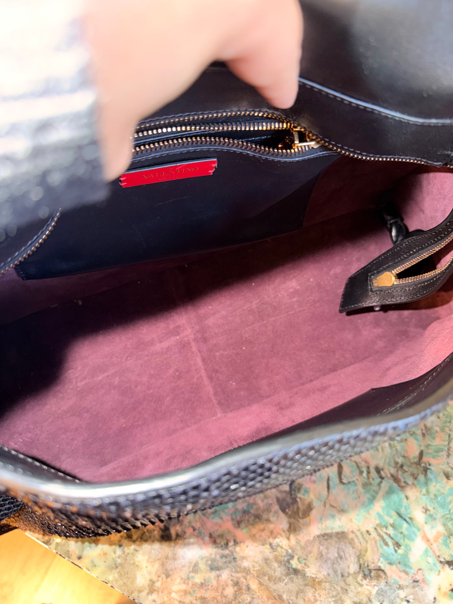 VALENTINO NAVY SNAKE SKIN W/ FRINGE LARGE SHOULDER BAG