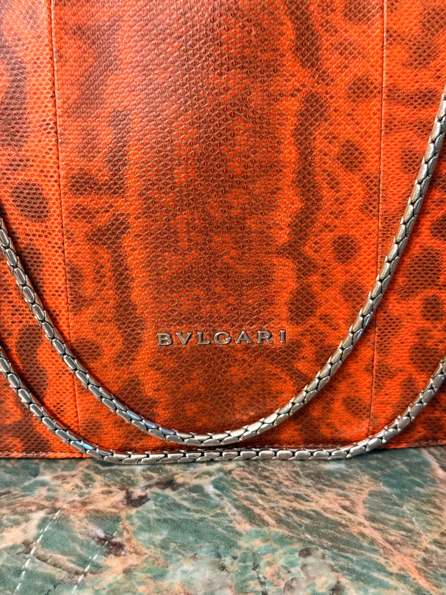 BULGARI ORANGE SNAKE SKIN MEDIUM SERPENTI SHOULDER BAG