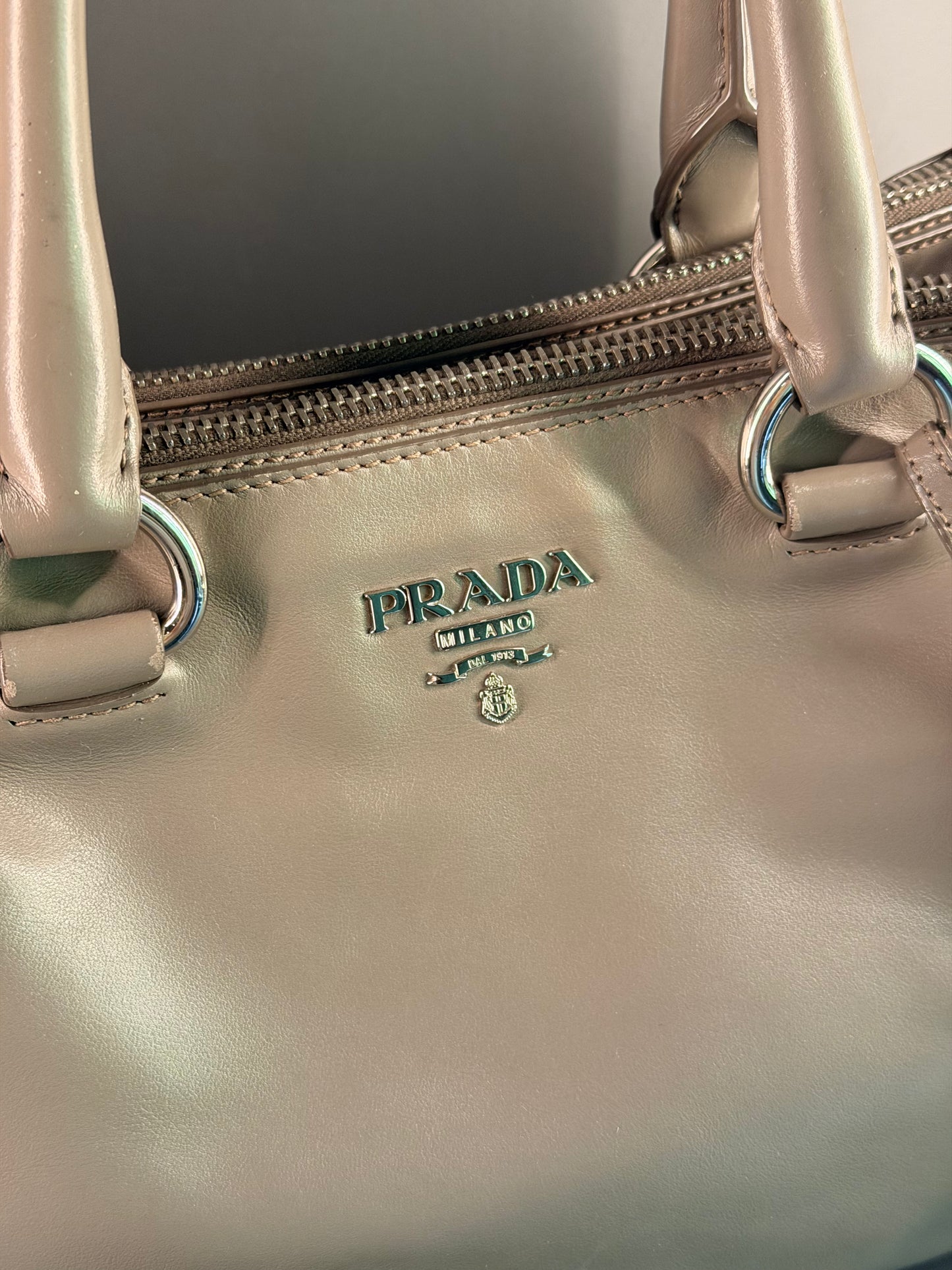 PRADA GRAY SOFT CALF TWO WAY HANDBAG