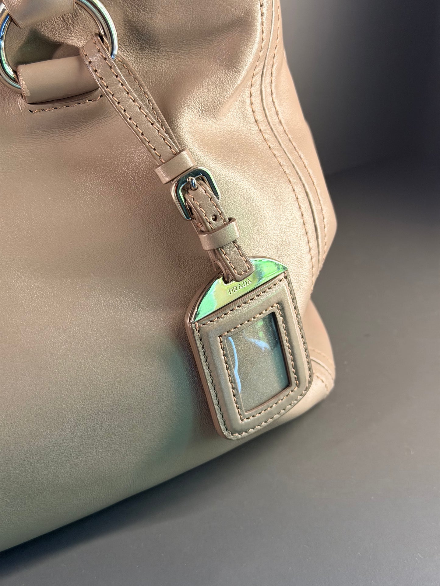 PRADA GRAY SOFT CALF TWO WAY HANDBAG