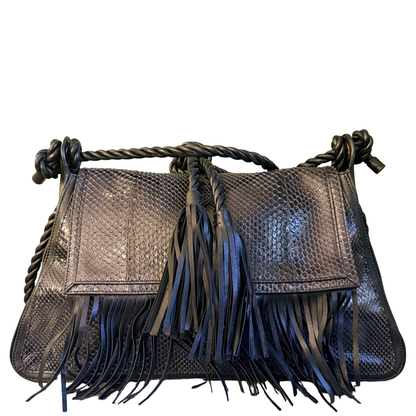 VALENTINO NAVY SNAKE SKIN W/ FRINGE LARGE SHOULDER BAG