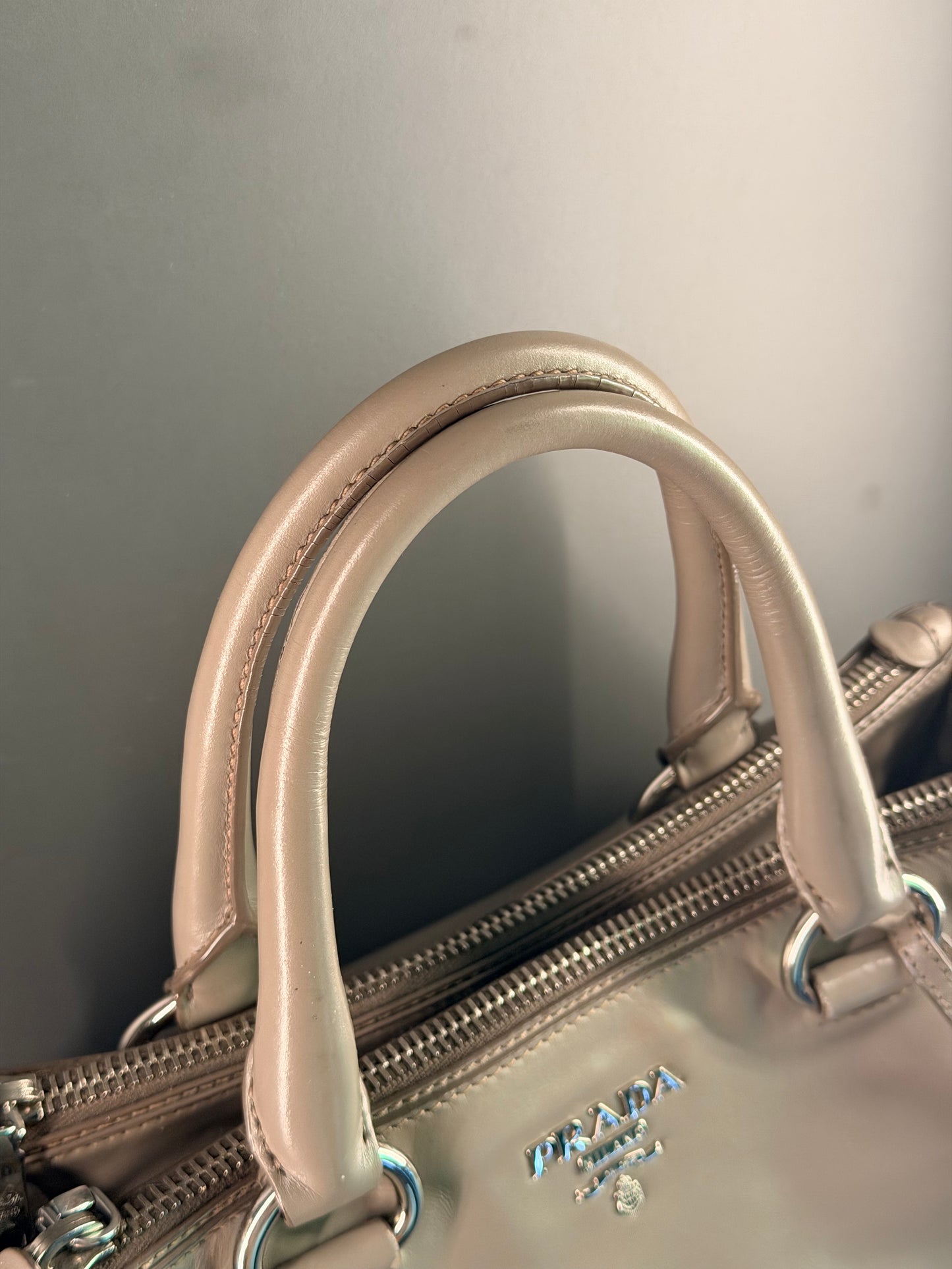 PRADA GRAY SOFT CALF TWO WAY HANDBAG