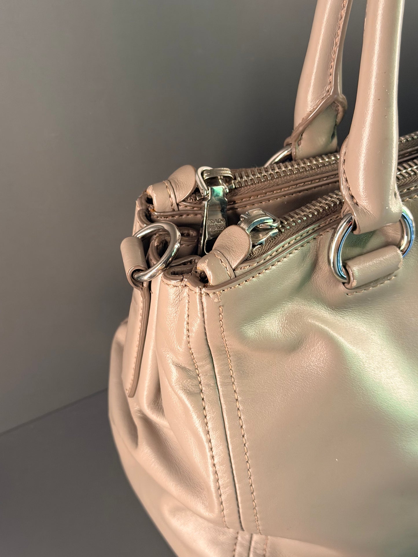 PRADA GRAY SOFT CALF TWO WAY HANDBAG