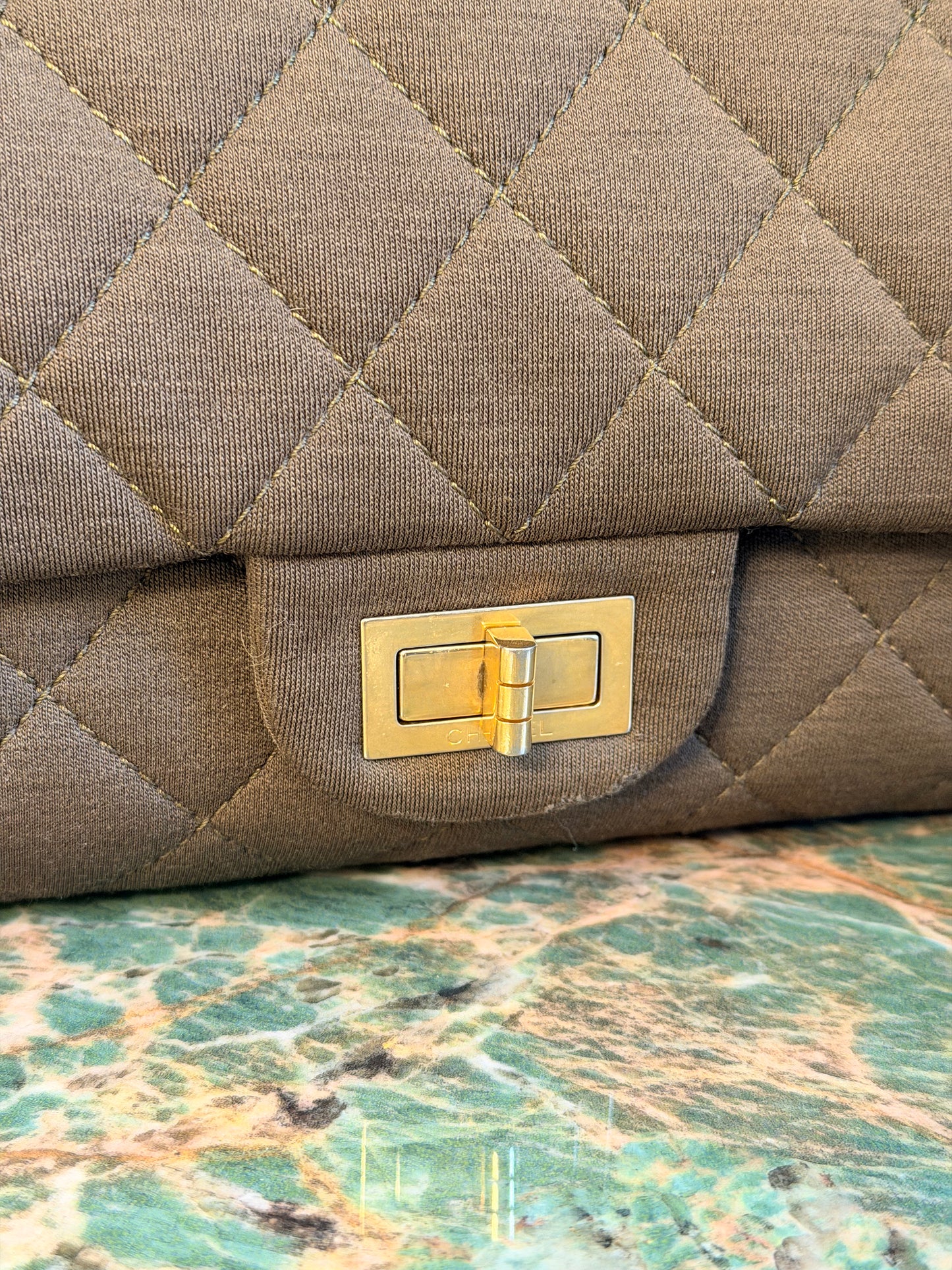CHANEL GREEN JERSEY MAXI 2.55 REISSUE SHOULDER BAG