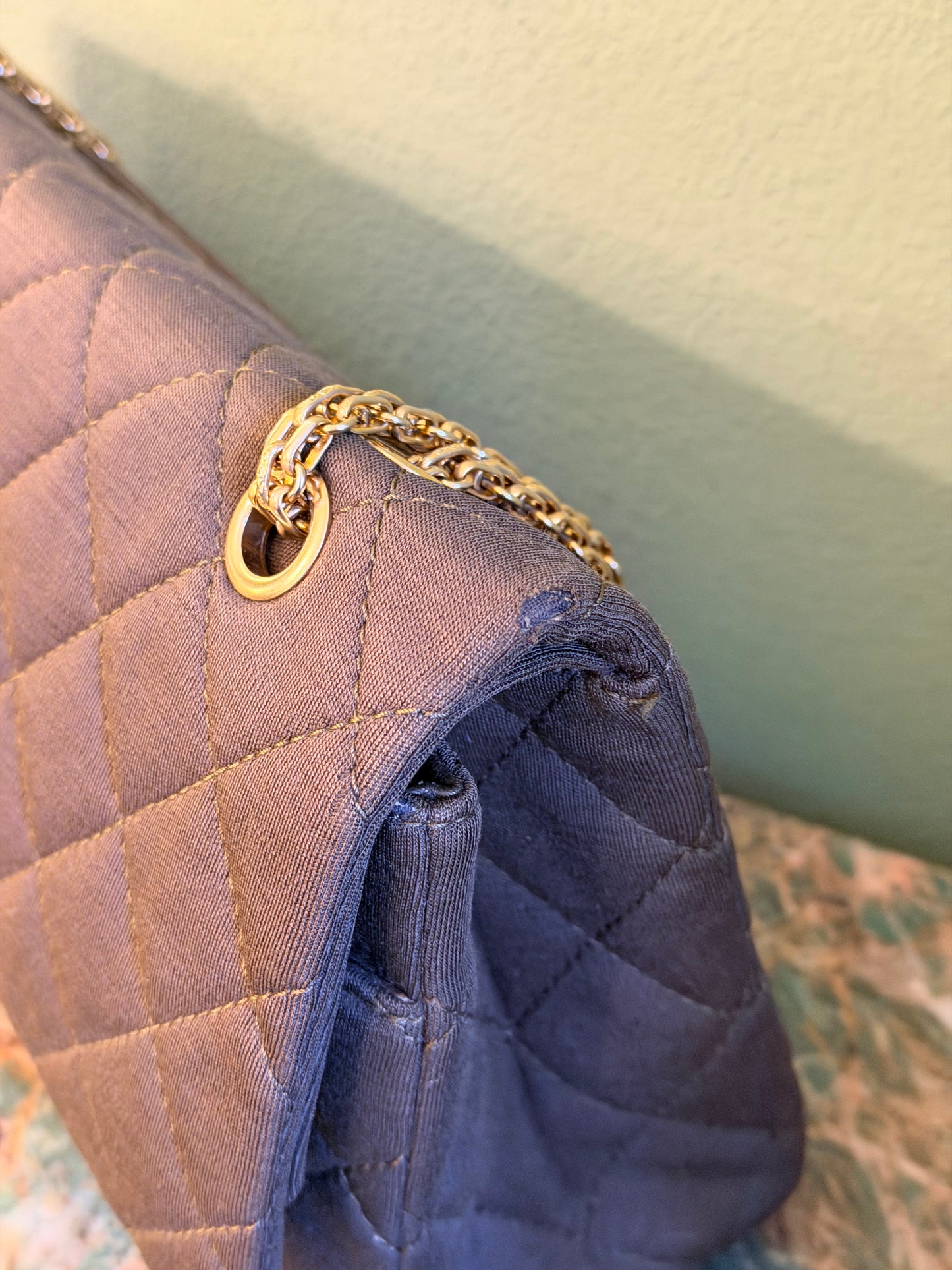 CHANEL GREEN JERSEY MAXI 2.55 REISSUE SHOULDER BAG