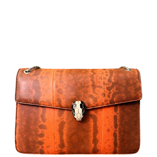 BULGARI ORANGE SNAKE SKIN MEDIUM SERPENTI SHOULDER BAG