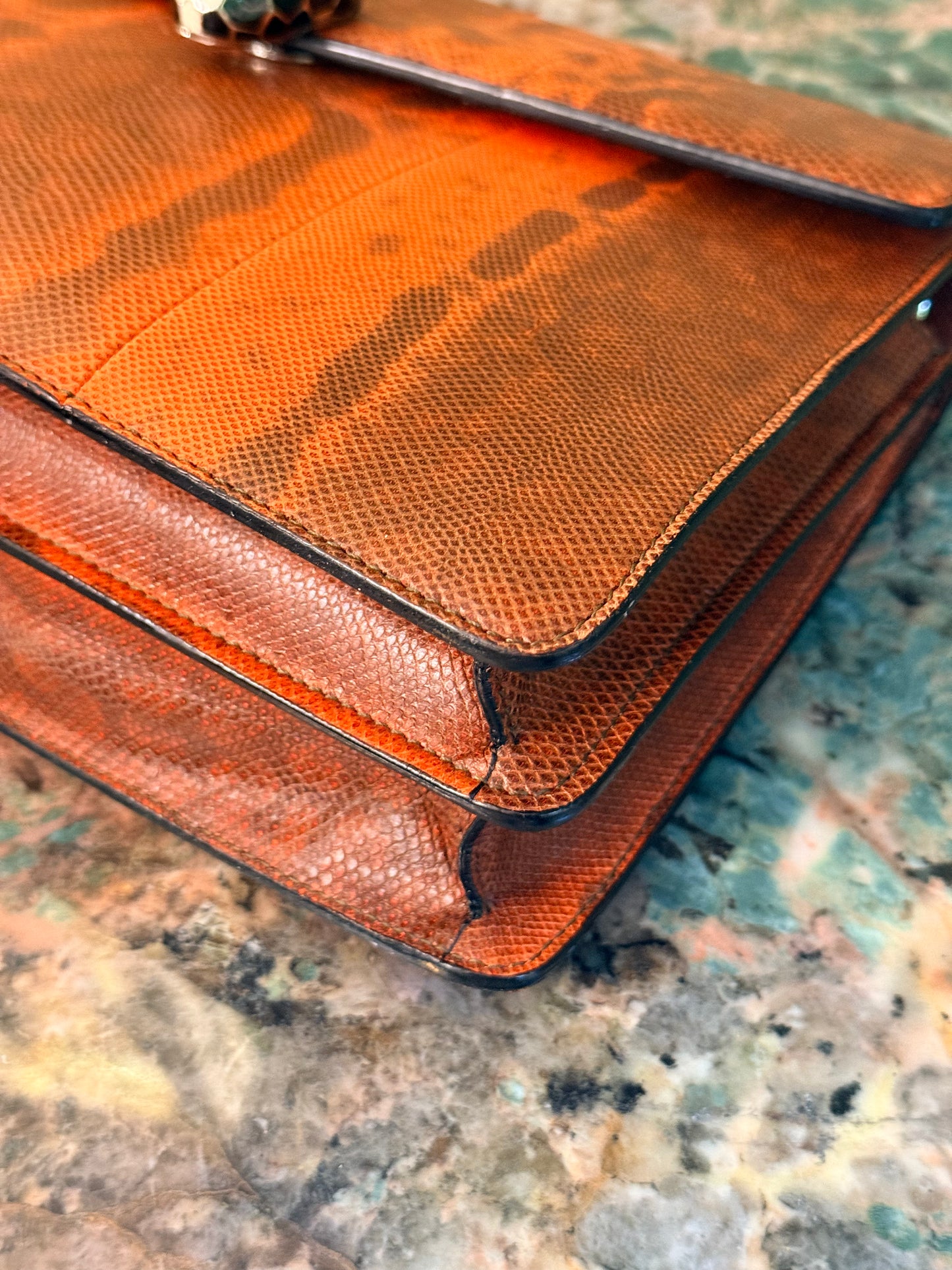 BULGARI ORANGE SNAKE SKIN MEDIUM SERPENTI SHOULDER BAG