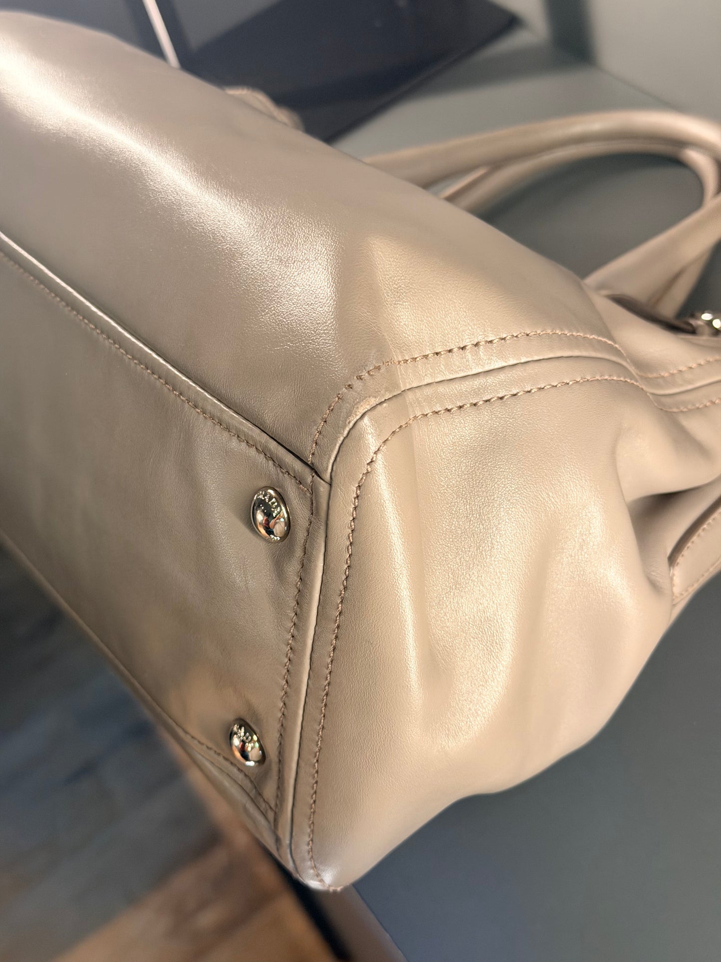 PRADA GRAY SOFT CALF TWO WAY HANDBAG