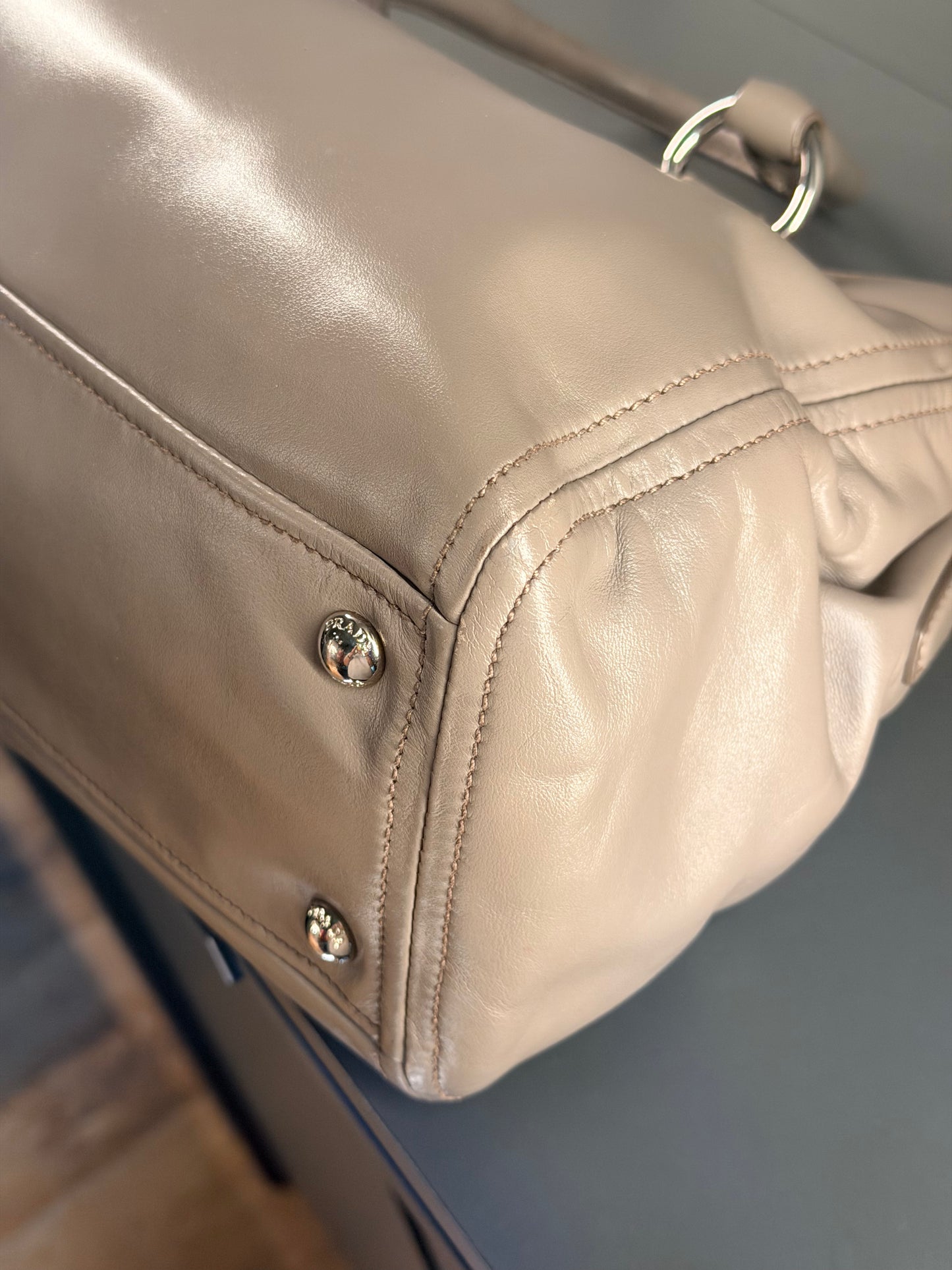 PRADA GRAY SOFT CALF TWO WAY HANDBAG