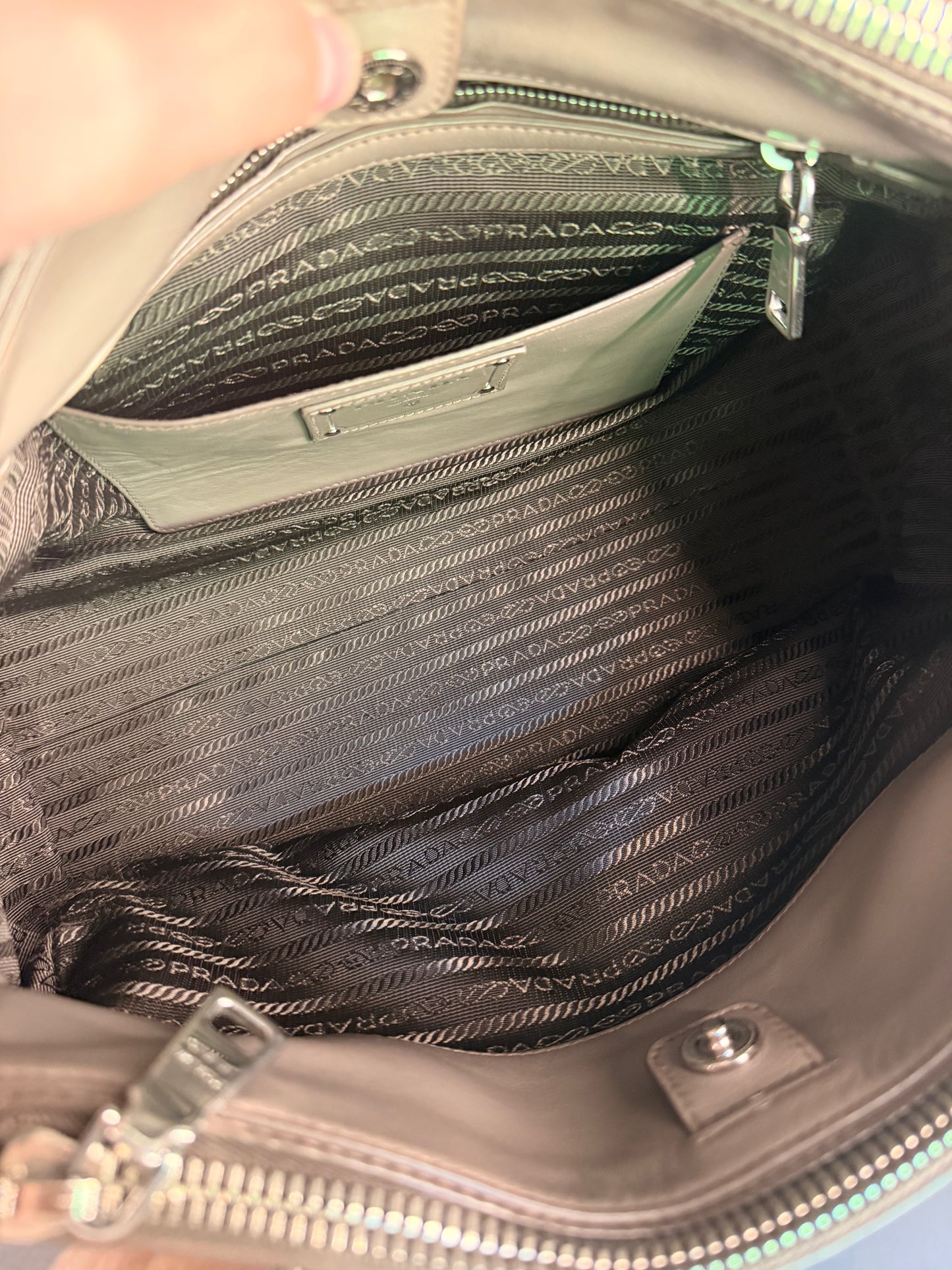 PRADA GRAY SOFT CALF TWO WAY HANDBAG