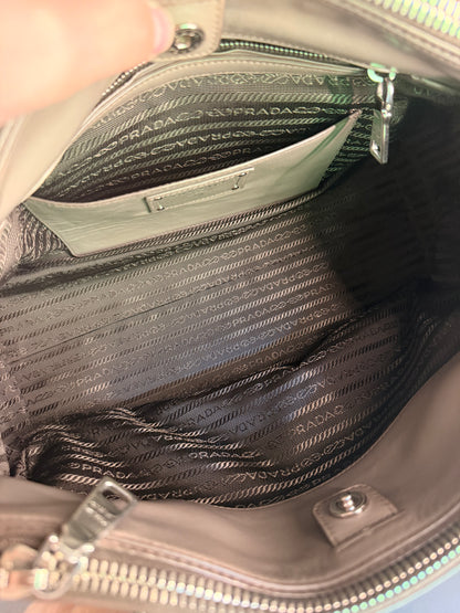 PRADA GRAY SOFT CALF TWO WAY HANDBAG