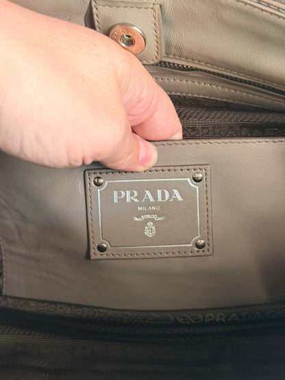 PRADA GRAY SOFT CALF TWO WAY HANDBAG