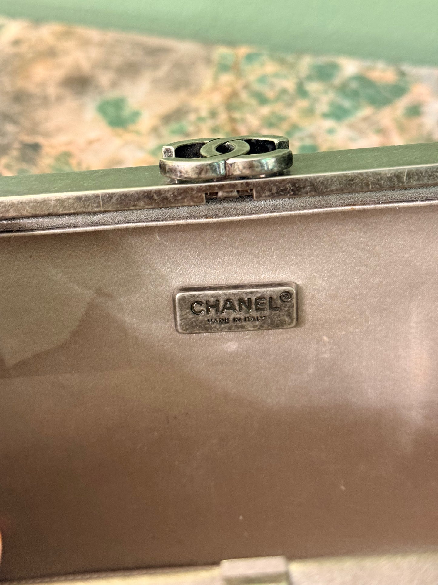 CHANEL SILVER FRAME CHOCOLATE BAR CROSSBODY CLUTCH