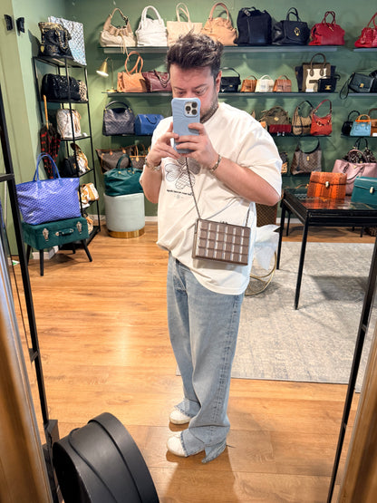 CHANEL SILVER FRAME CHOCOLATE BAR CROSSBODY CLUTCH
