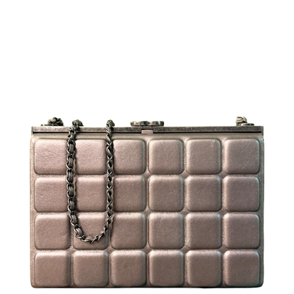 CHANEL SILVER FRAME CHOCOLATE BAR CROSSBODY CLUTCH