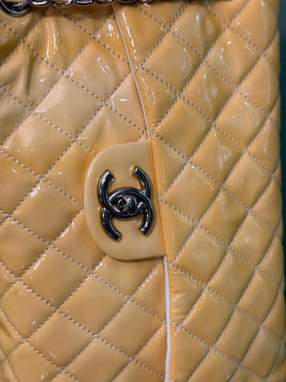 CHANEL YELLOW PATENT VERTICAL TIMELESS SHOULDER BAG