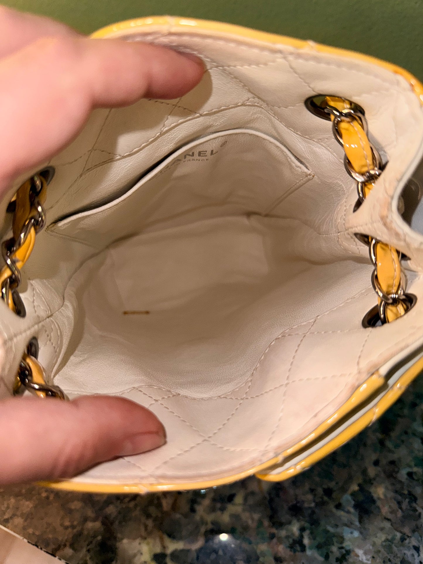 CHANEL YELLOW PATENT VERTICAL TIMELESS SHOULDER BAG