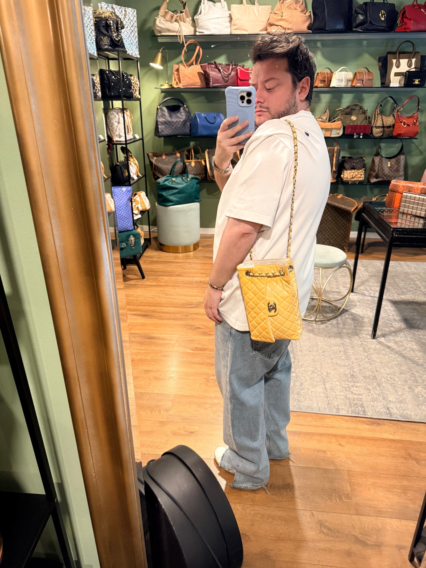CHANEL YELLOW PATENT VERTICAL TIMELESS SHOULDER BAG