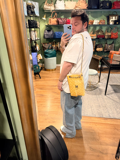 CHANEL YELLOW PATENT VERTICAL TIMELESS SHOULDER BAG
