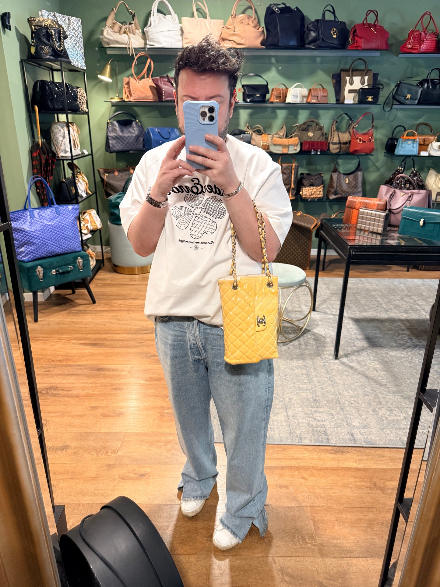 CHANEL YELLOW PATENT VERTICAL TIMELESS SHOULDER BAG