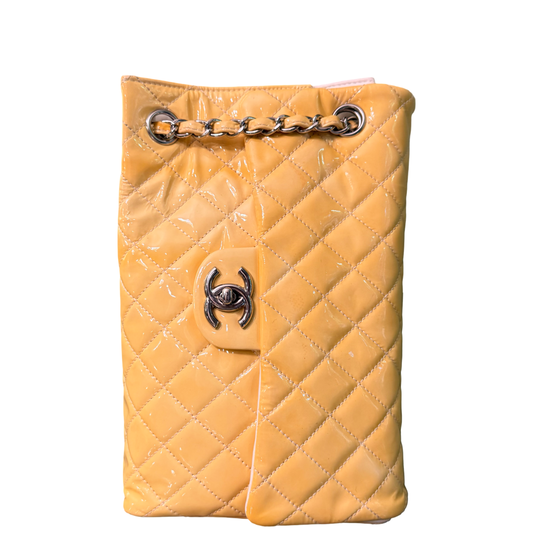 CHANEL YELLOW PATENT VERTICAL TIMELESS SHOULDER BAG