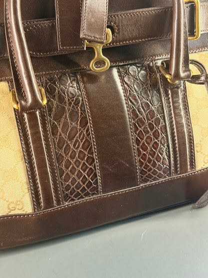 GUCCI GG CANVAS AND CROC EMBOSSED SECRET HANDBAG