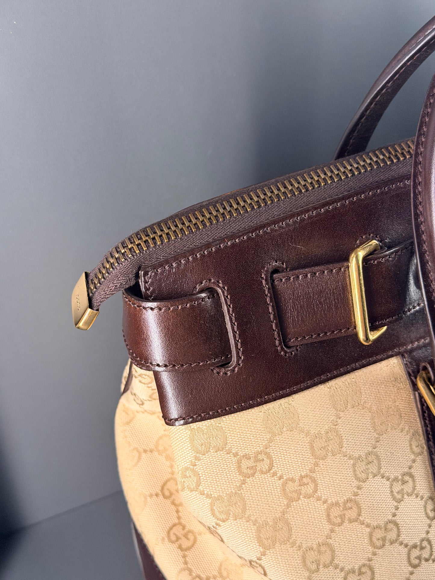 GUCCI GG CANVAS AND CROC EMBOSSED SECRET HANDBAG