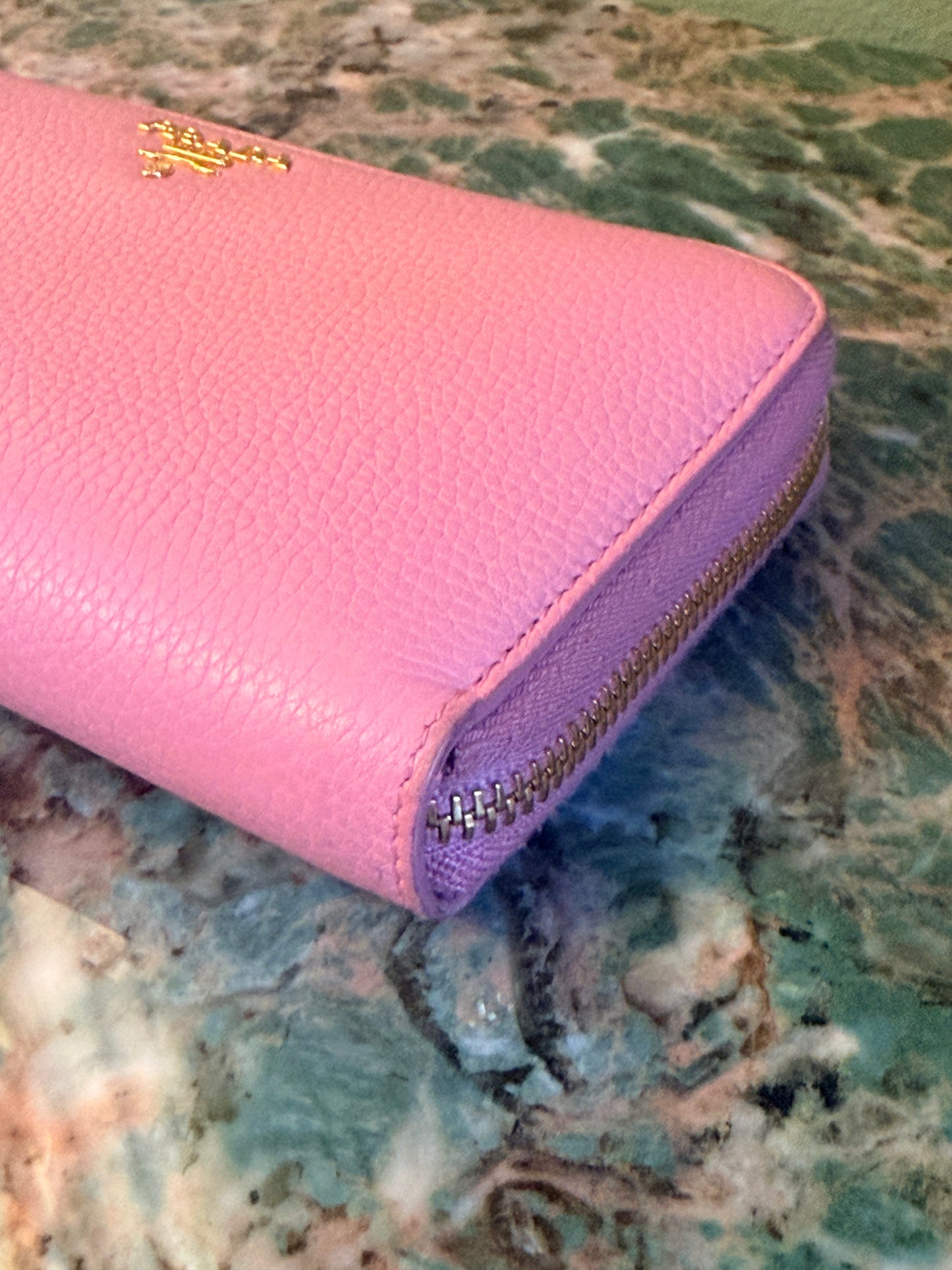 PRADA PINK LARGE ZIP AROUND WALLET