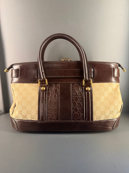 GUCCI GG CANVAS AND CROC EMBOSSED SECRET HANDBAG