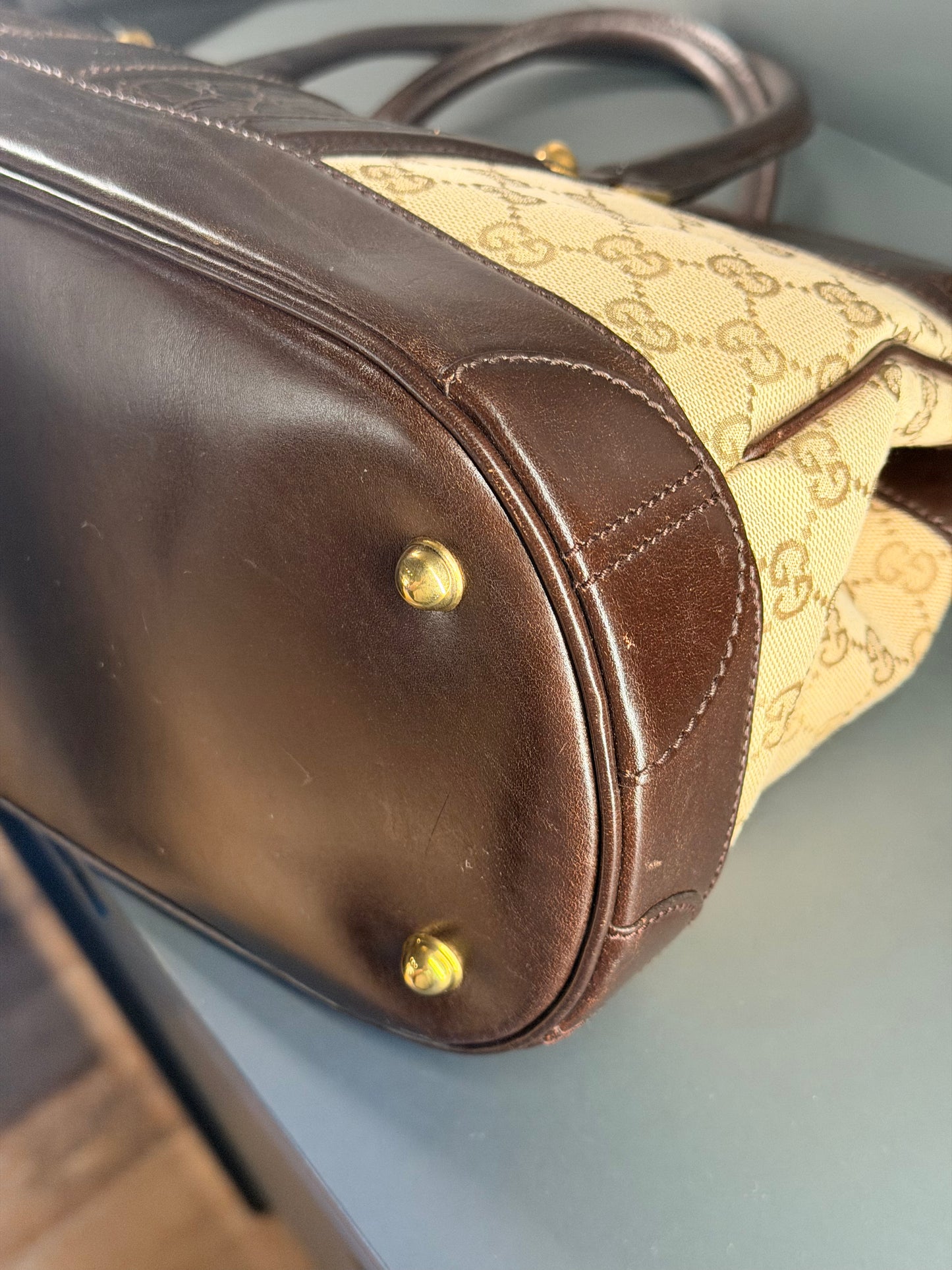 GUCCI GG CANVAS AND CROC EMBOSSED SECRET HANDBAG