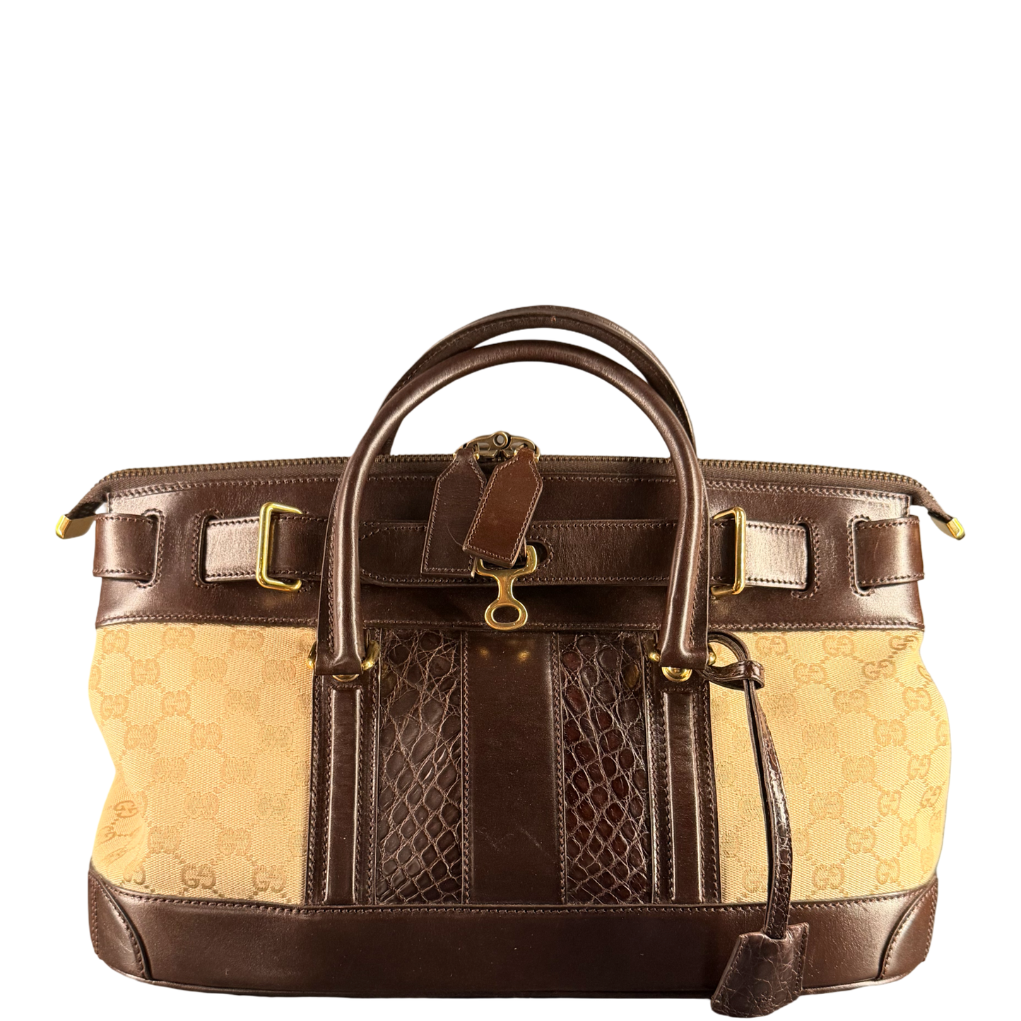 GUCCI GG CANVAS AND CROC EMBOSSED SECRET HANDBAG