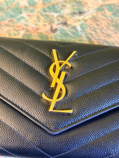 SAINT LAURENT BLACK TRI FOLD CASSANDRE WALLET