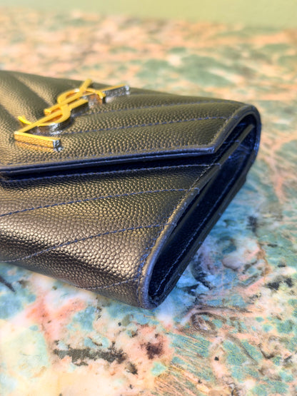 SAINT LAURENT BLACK TRI FOLD CASSANDRE WALLET