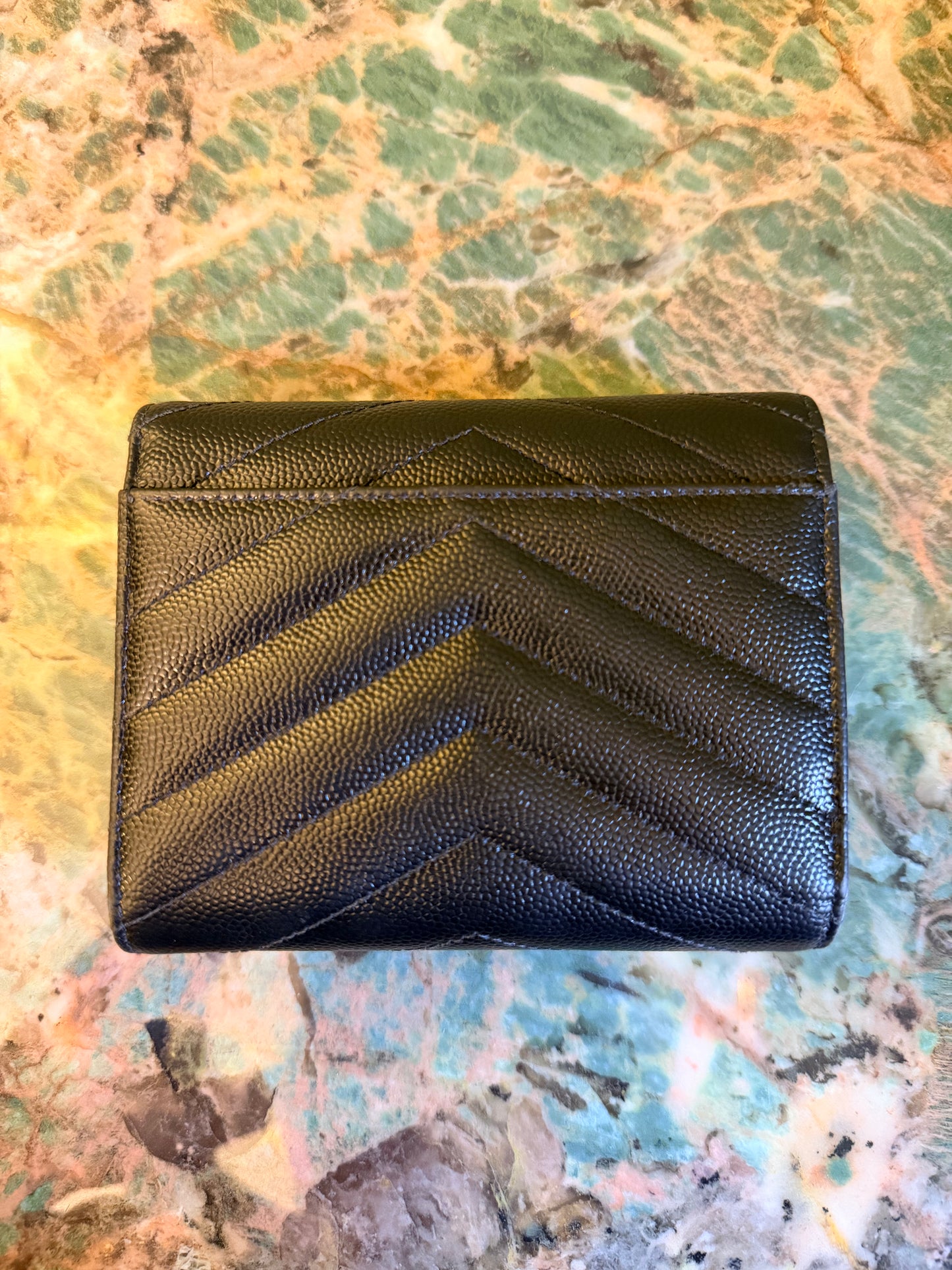 SAINT LAURENT BLACK TRI FOLD CASSANDRE WALLET