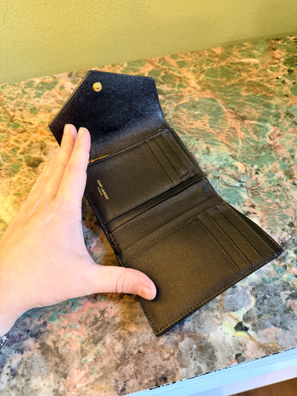 SAINT LAURENT BLACK TRI FOLD CASSANDRE WALLET