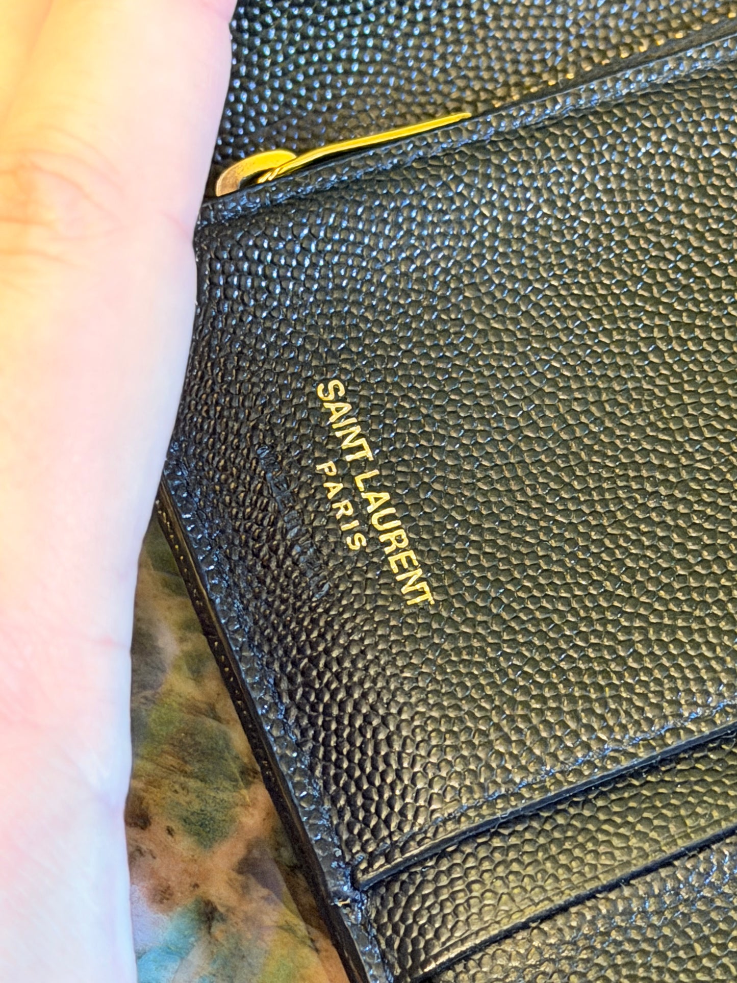 SAINT LAURENT BLACK TRI FOLD CASSANDRE WALLET