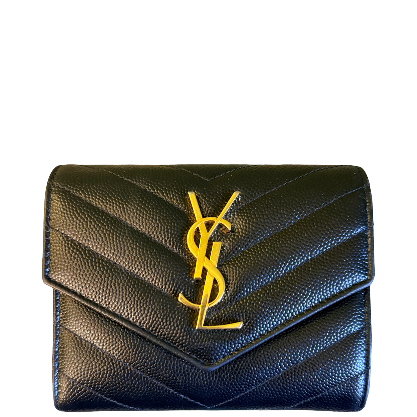 SAINT LAURENT BLACK TRI FOLD CASSANDRE WALLET