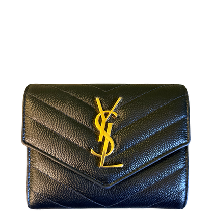 SAINT LAURENT BLACK TRI FOLD CASSANDRE WALLET
